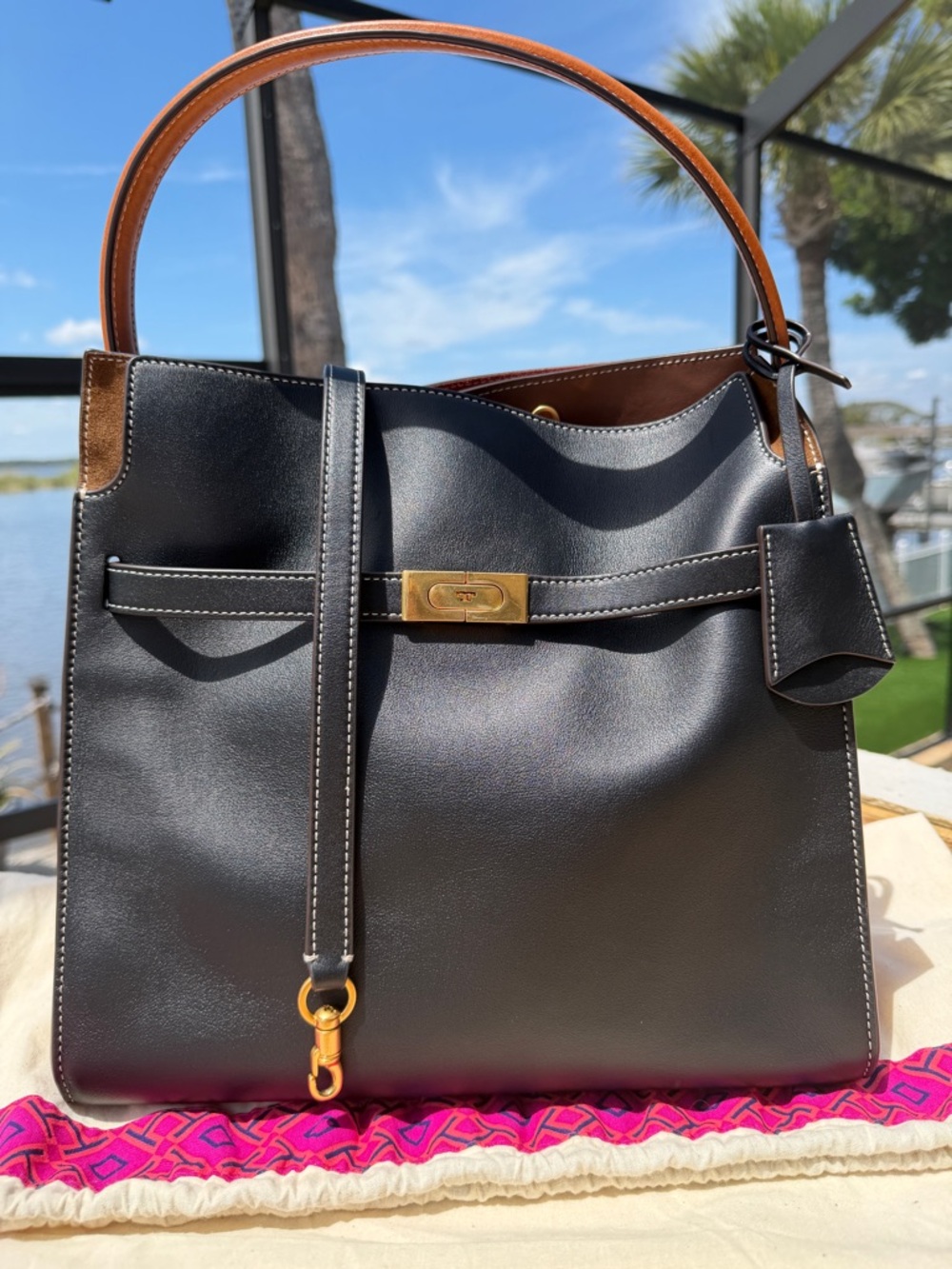 Tory Burch Lee Radziwill Large Double Satchel bag in black